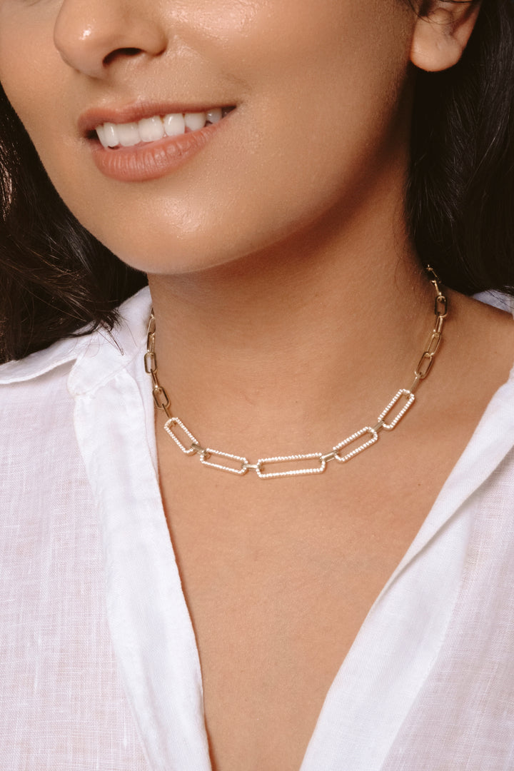 Grenoble Half Pave Paperclip Necklace