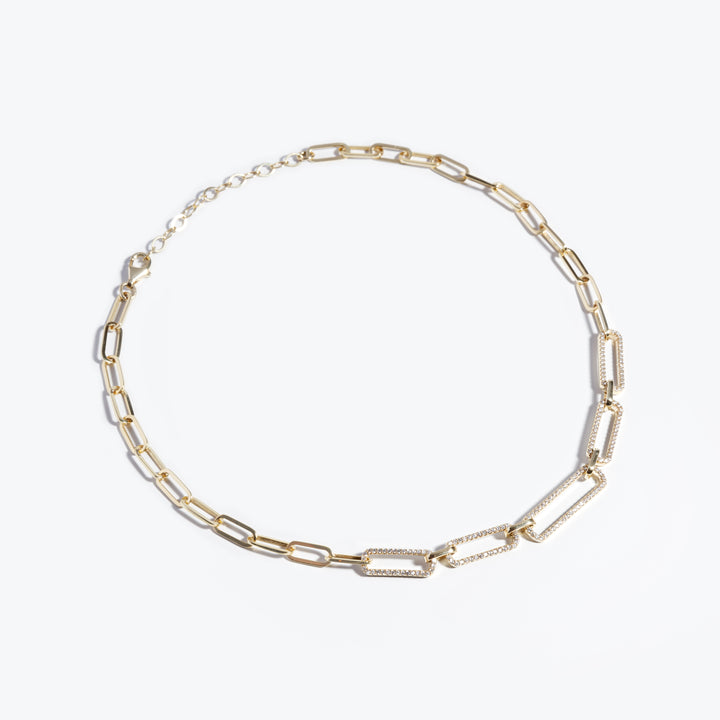 Grenoble Half Pave Paperclip Necklace